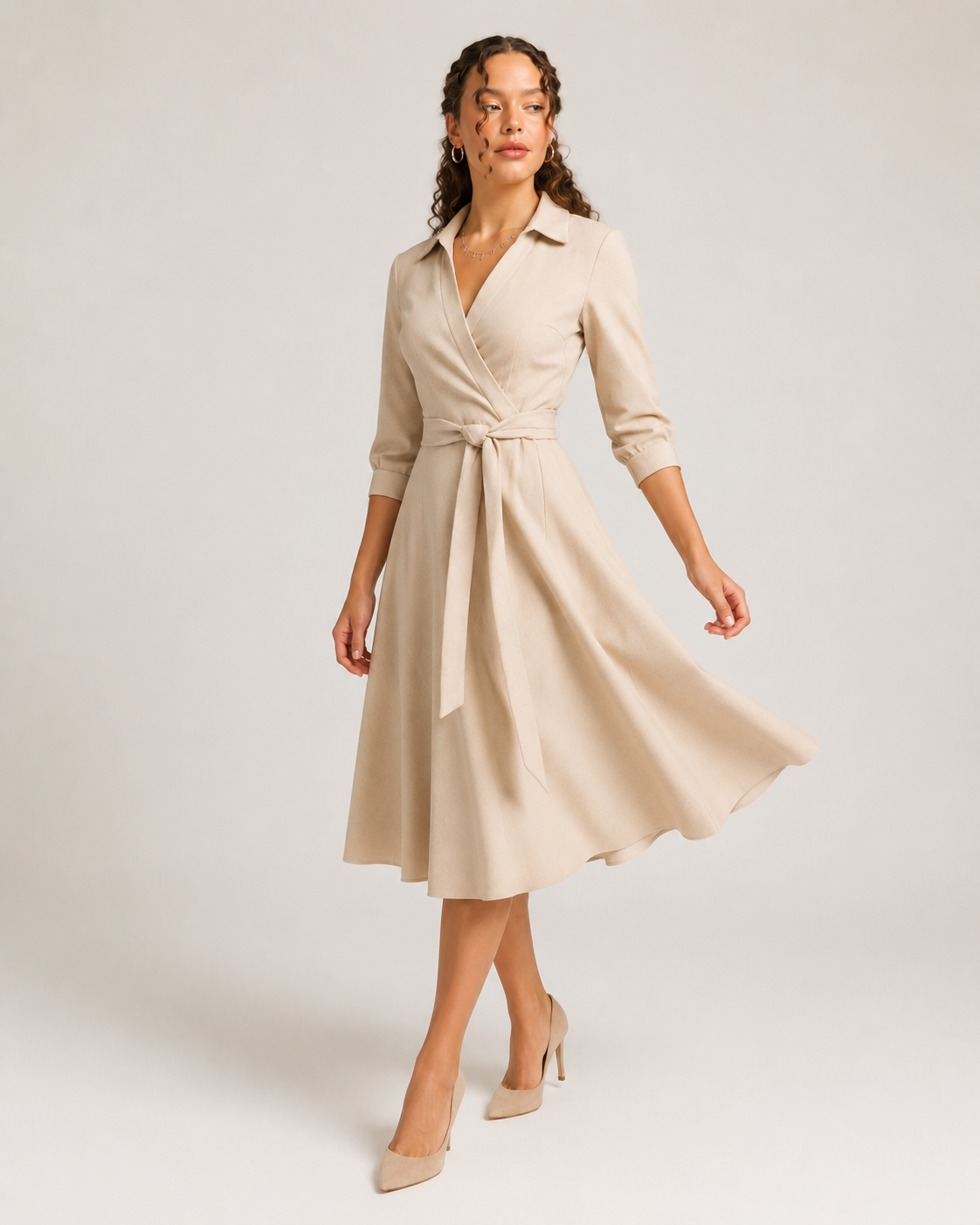 Mirelle - Dames Midi-wikkeljurk Met Ceintuur En Kraag