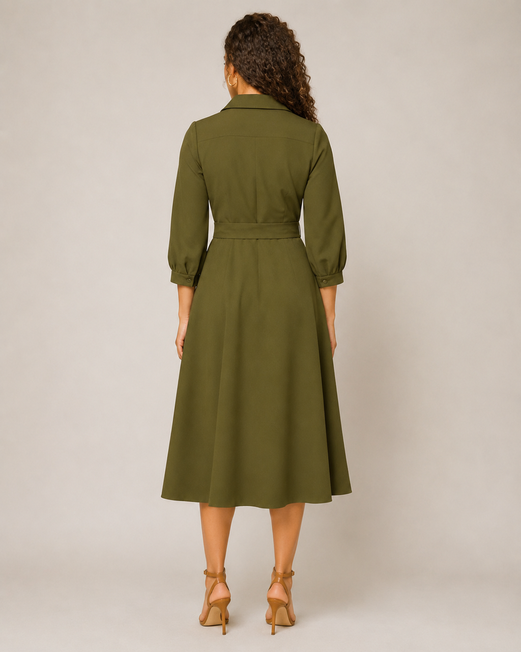Mirelle - Dames Midi-wikkeljurk Met Ceintuur En Kraag