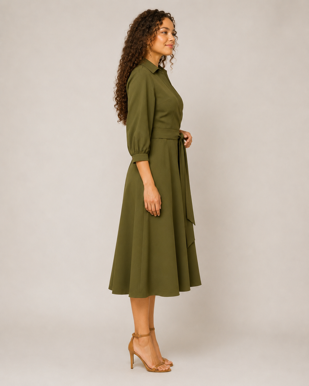 Mirelle - Dames Midi-wikkeljurk Met Ceintuur En Kraag