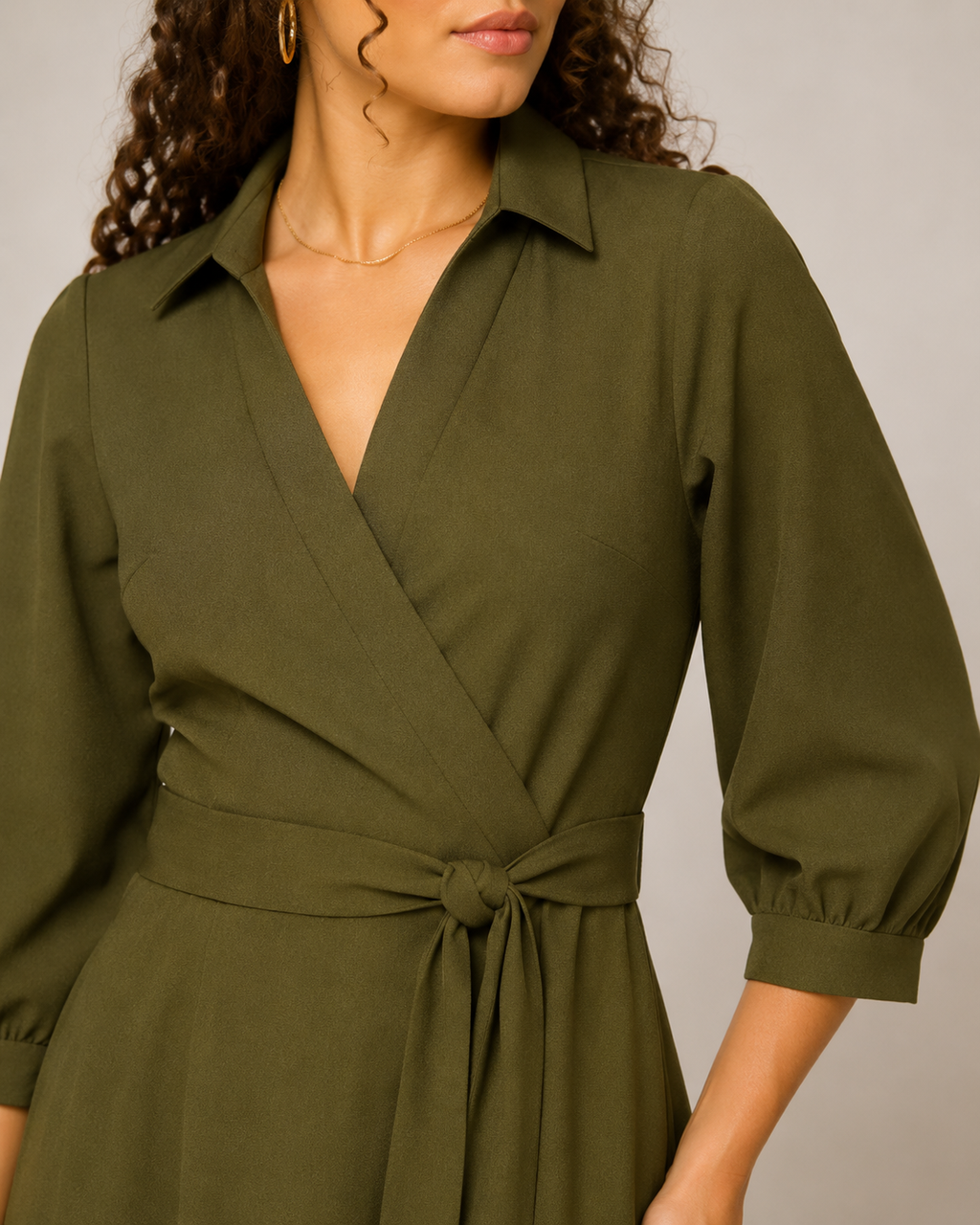 Mirelle - Dames Midi-wikkeljurk Met Ceintuur En Kraag