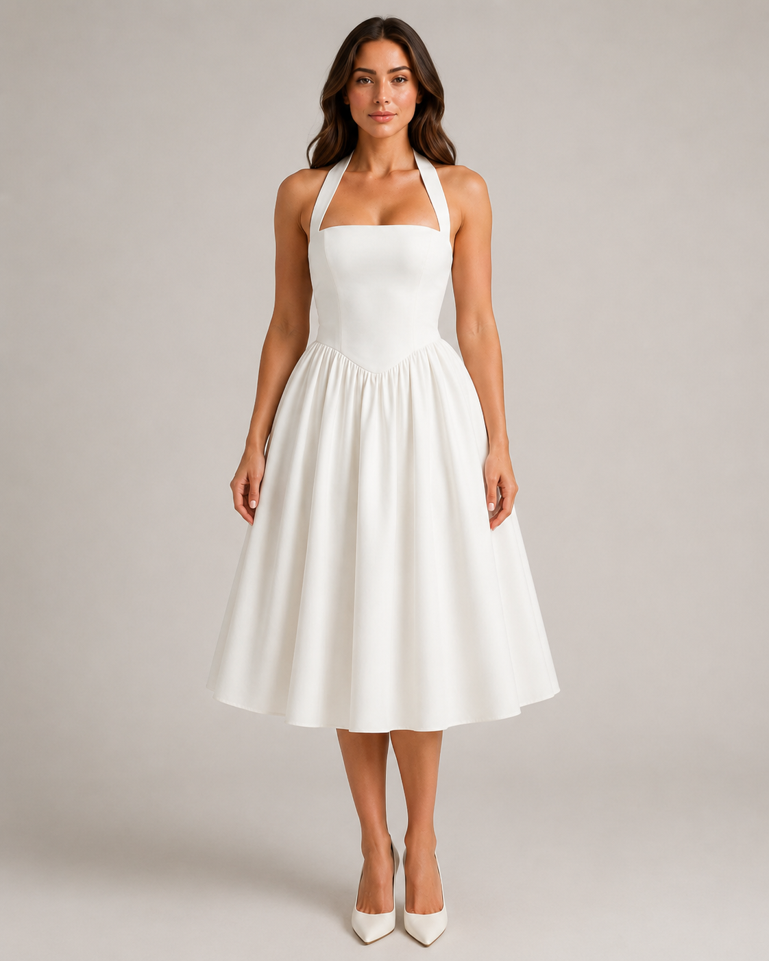 Mila - Halter Midi-jurk Met Uitlopende Rok