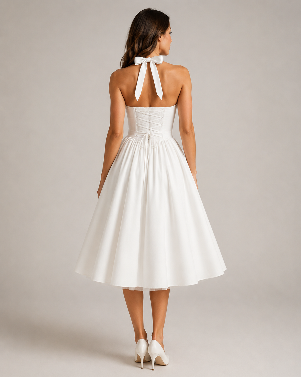 Mila - Halter Midi-jurk Met Uitlopende Rok