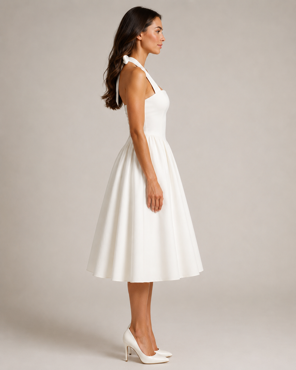 Mila - Halter Midi-jurk Met Uitlopende Rok