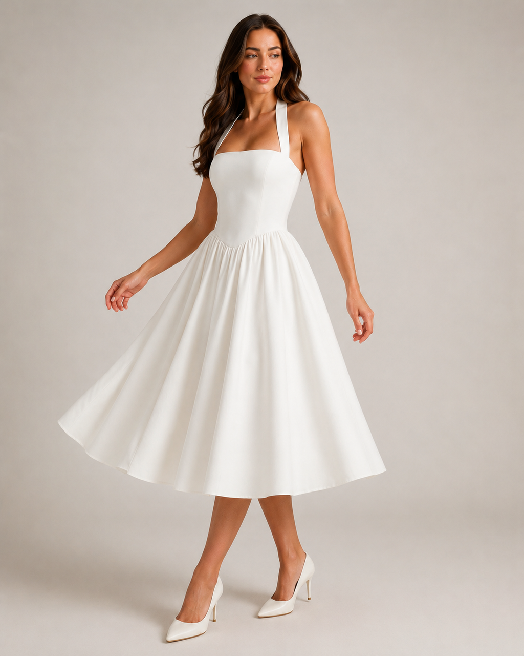 Mila - Halter Midi-jurk Met Uitlopende Rok