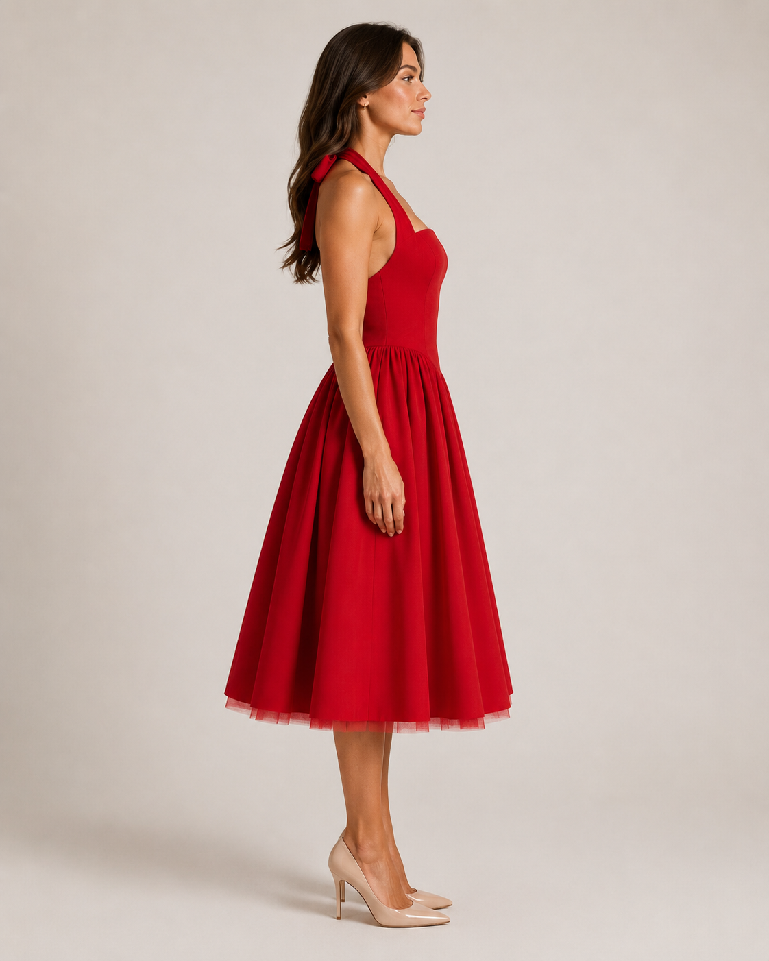 Mila - Halter Midi-jurk Met Uitlopende Rok