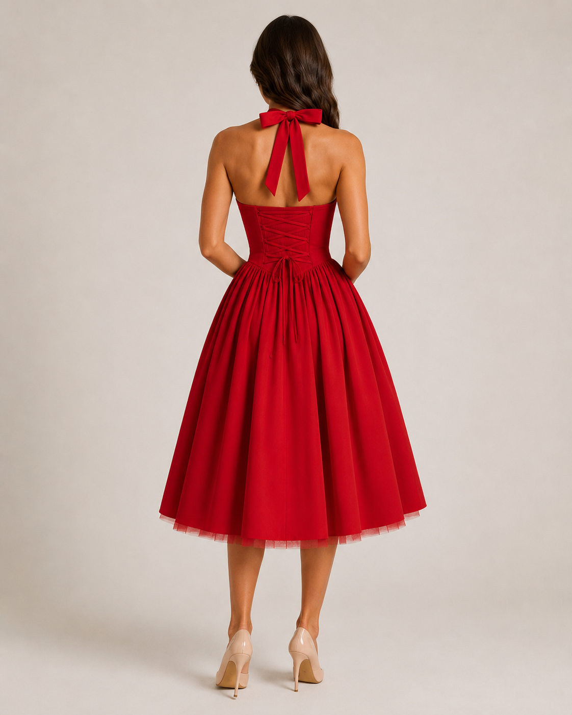Mila - Halter Midi-jurk Met Uitlopende Rok