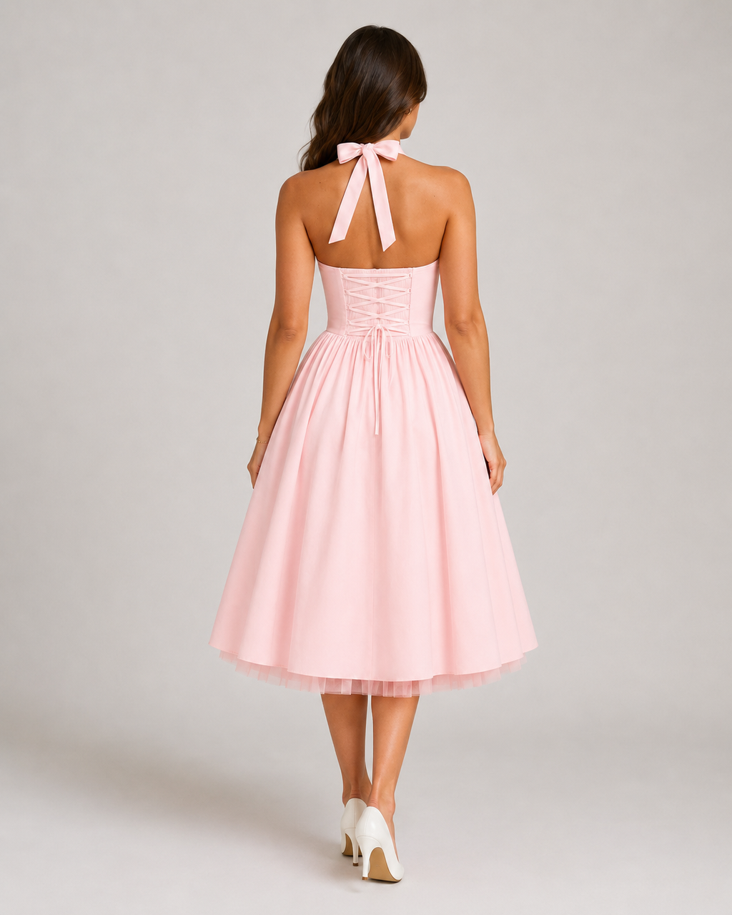 Mila - Halter Midi-jurk Met Uitlopende Rok