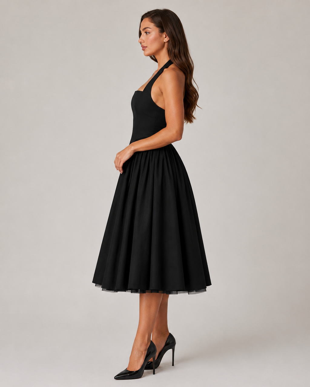 Mila - Halter Midi-jurk Met Uitlopende Rok