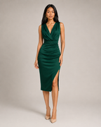 Manon - Gedrapeerde Midi-jurk Met V-hals En Split