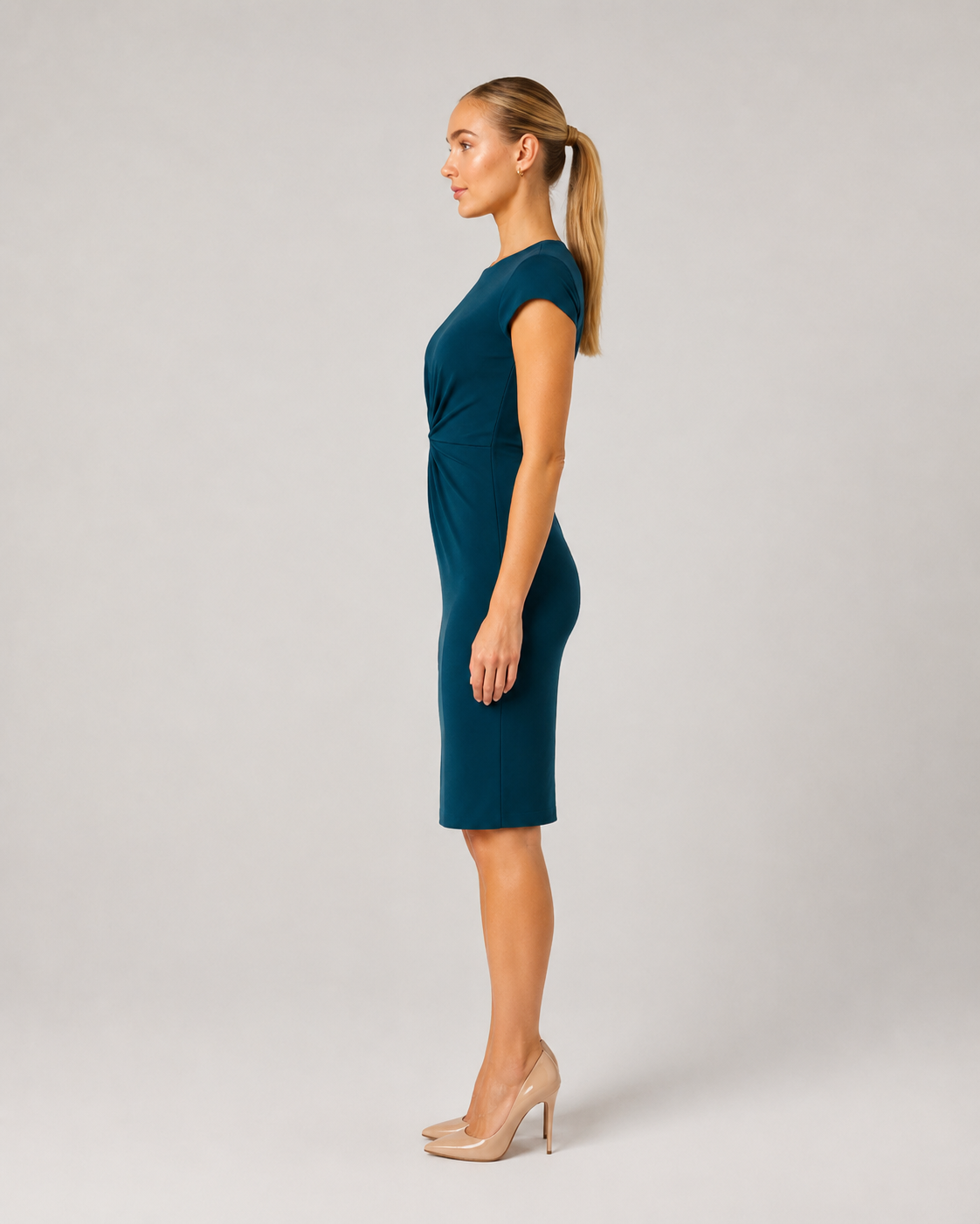 Milou - Midi-jurk Met Gedrapeerde Taille En Korte Mouwen