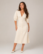 Merel - Midi-jurk Met Knopen En V-hals