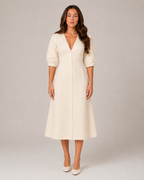 Merel - Midi-jurk Met Knopen En V-hals