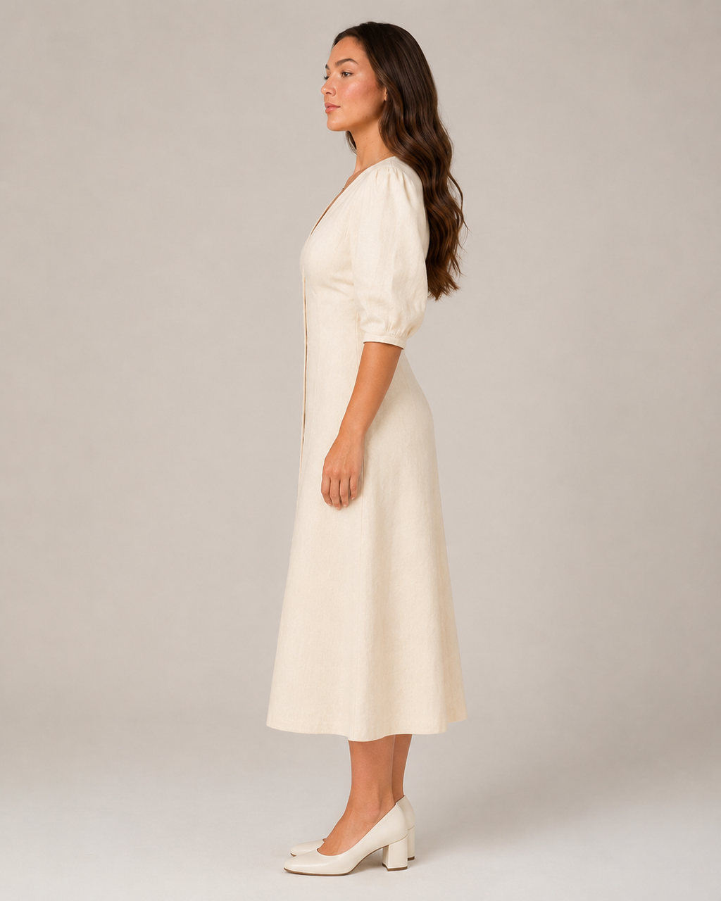 Merel - Midi-jurk Met Knopen En V-hals