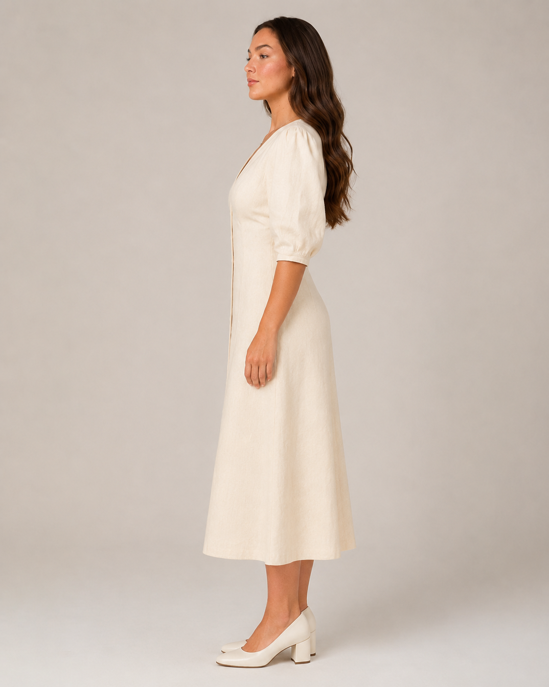 Merel - Midi-jurk Met Knopen En V-hals