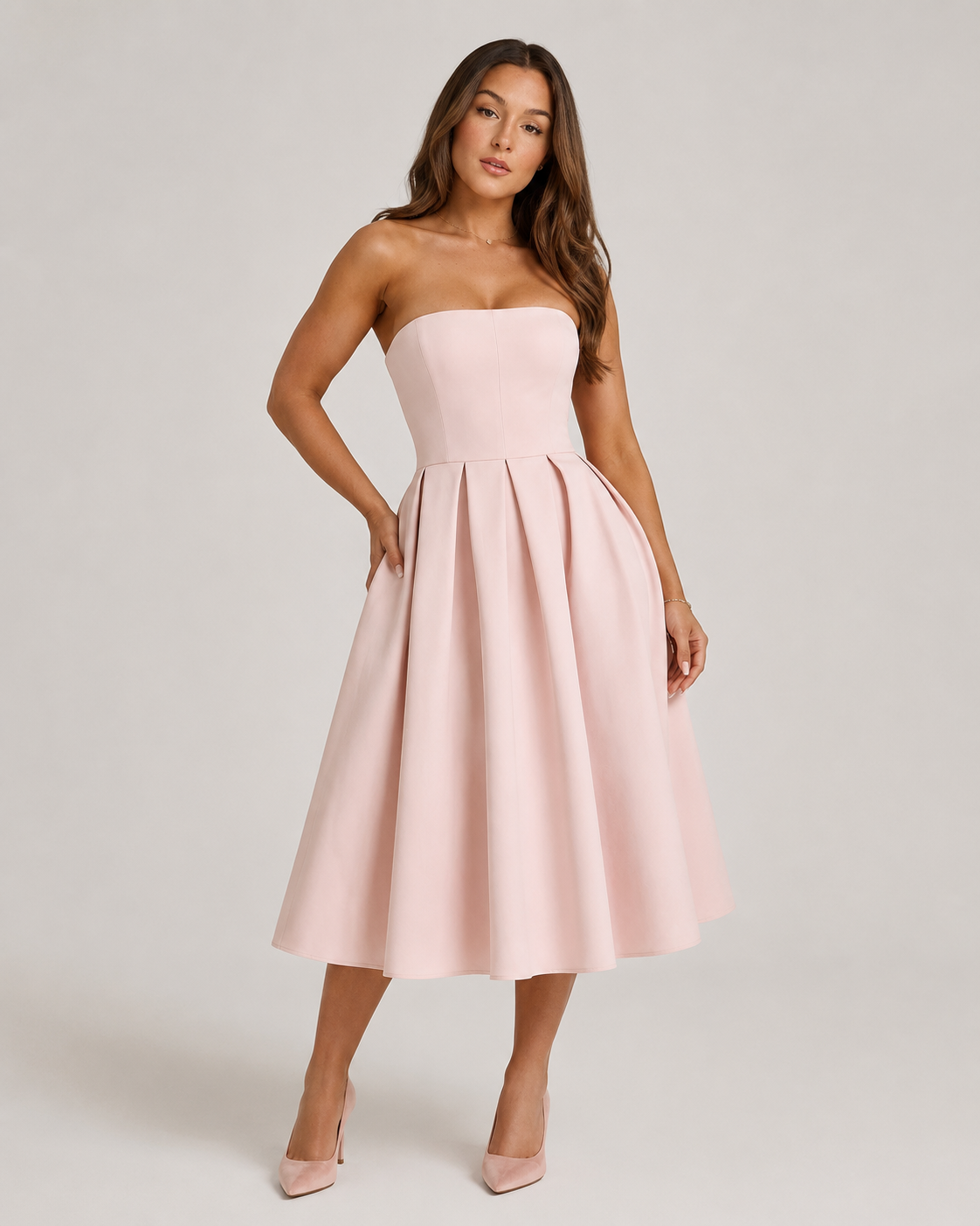 Madelief - Strapless Midi-jurk Met Uitlopende Rok