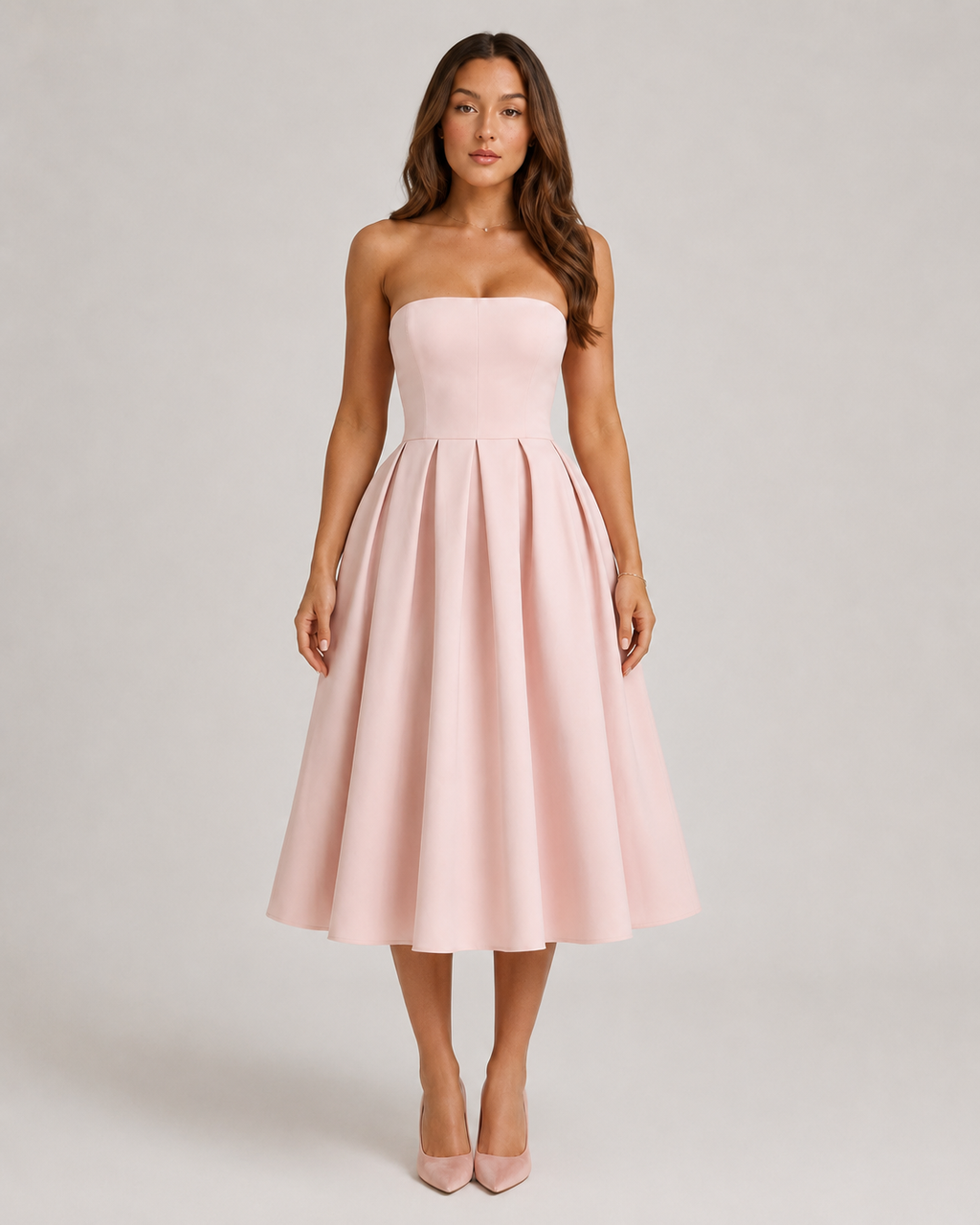 Madelief - Strapless Midi-jurk Met Uitlopende Rok