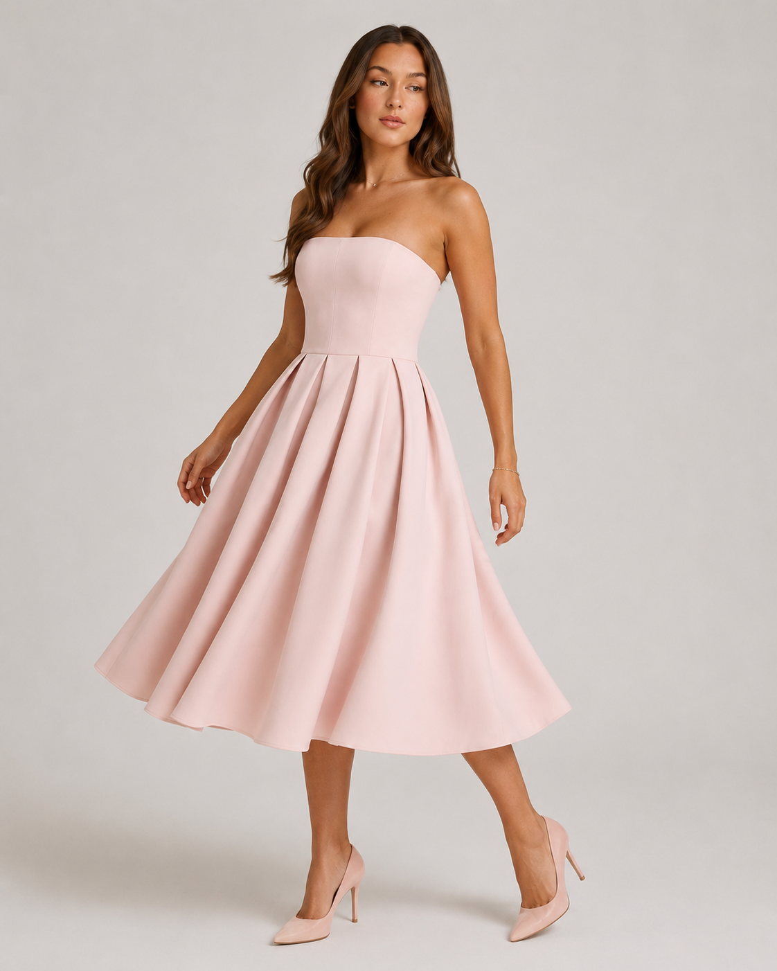 Madelief - Strapless Midi-jurk Met Uitlopende Rok