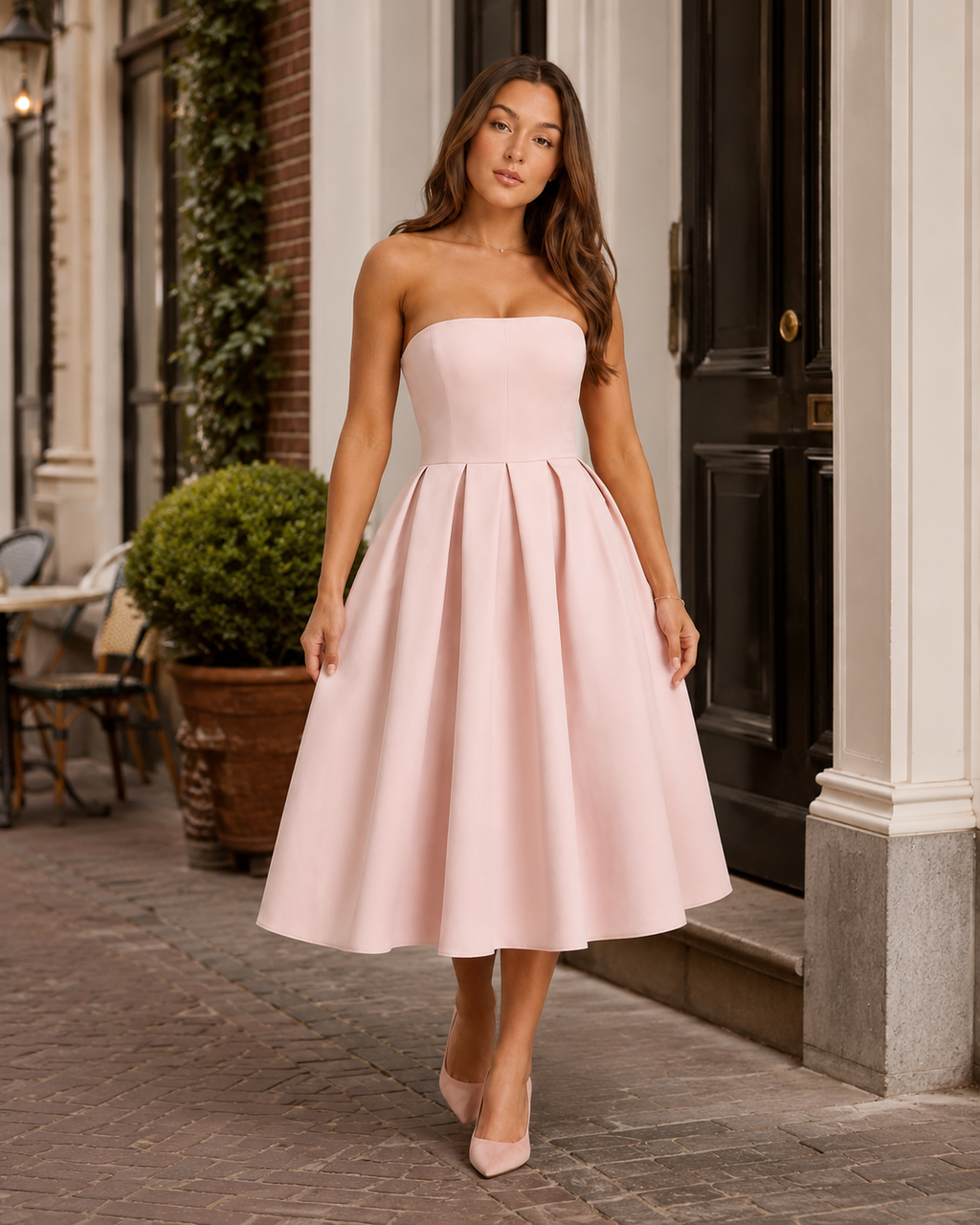 Madelief - Strapless Midi-jurk Met Uitlopende Rok