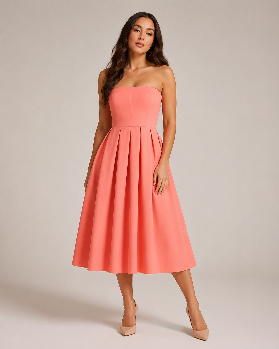 Madelief - Strapless Midi-jurk met Uitlopende Rok