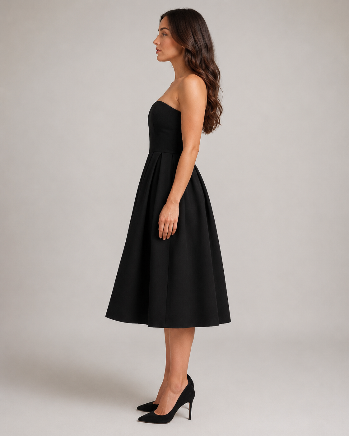 Madelief - Strapless Midi-jurk Met Uitlopende Rok