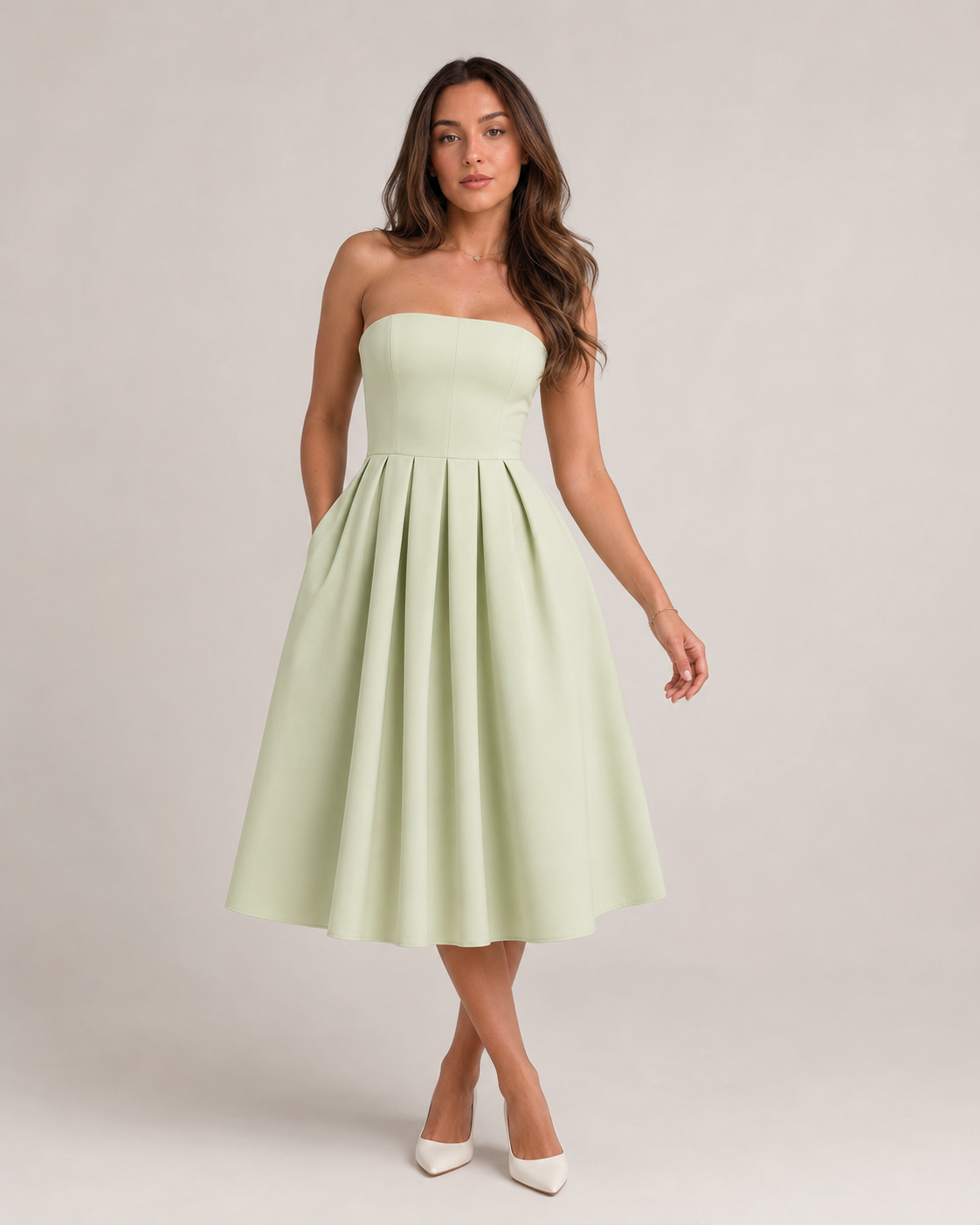 Madelief - Strapless Midi-jurk met Uitlopende Rok
