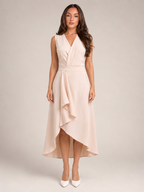 Maaike - Beige Midi-jurk Met Overslag En Asymmetrische Zoom