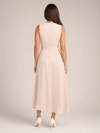 Maaike - Beige Midi-jurk Met Overslag En Asymmetrische Zoom