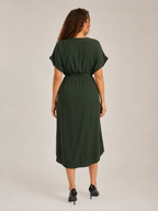 Margot - Donkergroene Midi-jurk Met Overslag En Ceintuur