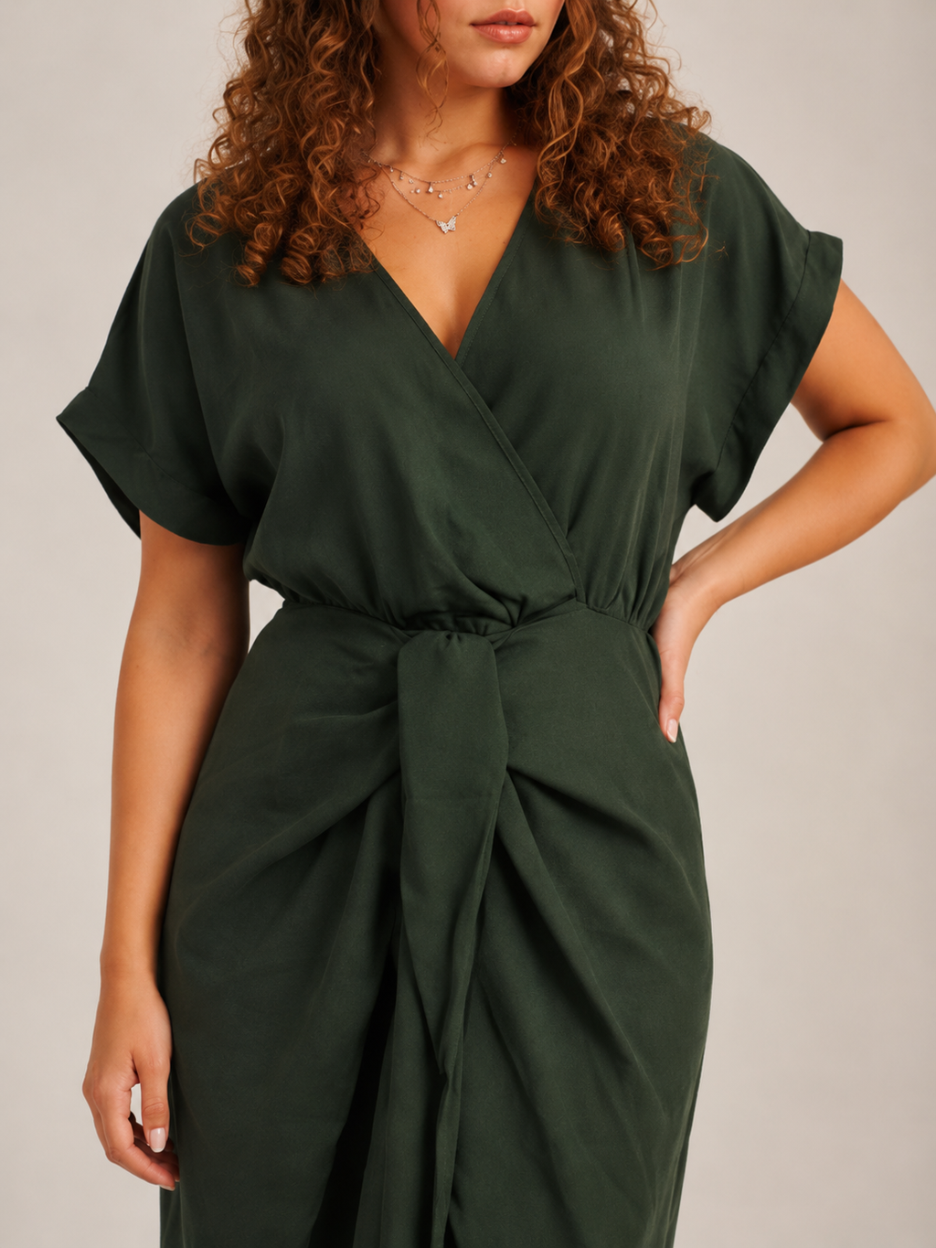 Margot - Donkergroene Midi-jurk Met Overslag En Ceintuur