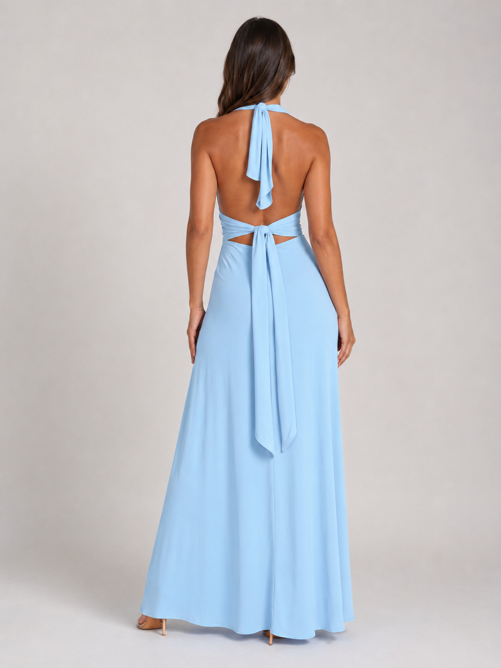 Mathilde - Zachtroze Halter Maxi-jurk Met Diepe V-hals En Hoge Split