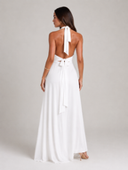 Mathilde - Zachtroze Halter Maxi-jurk Met Diepe V-hals En Hoge Split