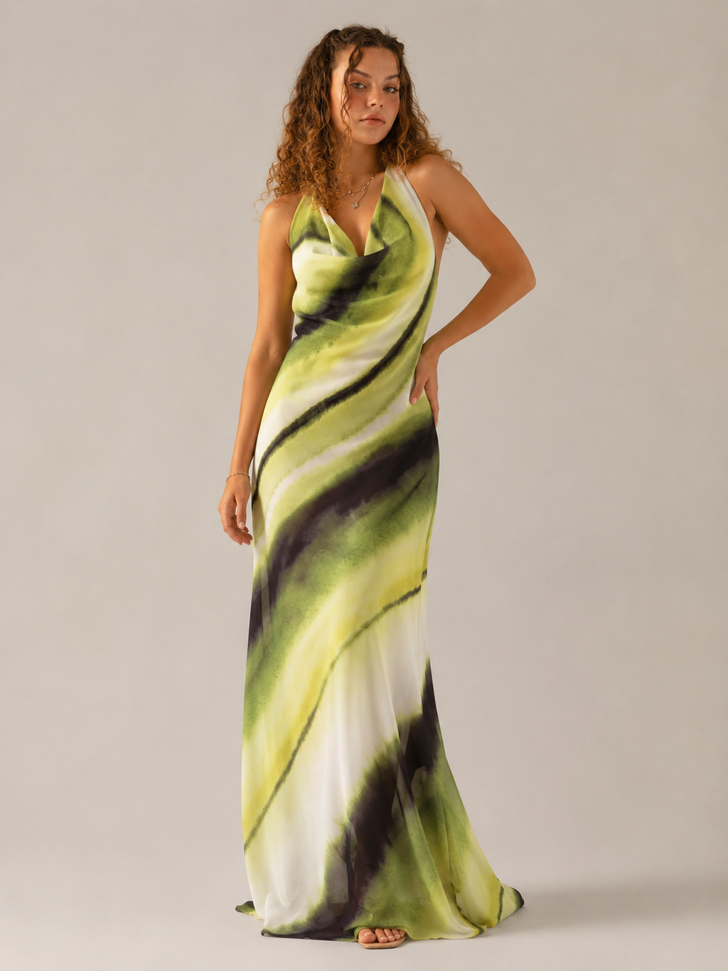 Marina - Halter Maxi-jurk Met Watervalhals En Verstelbare Band