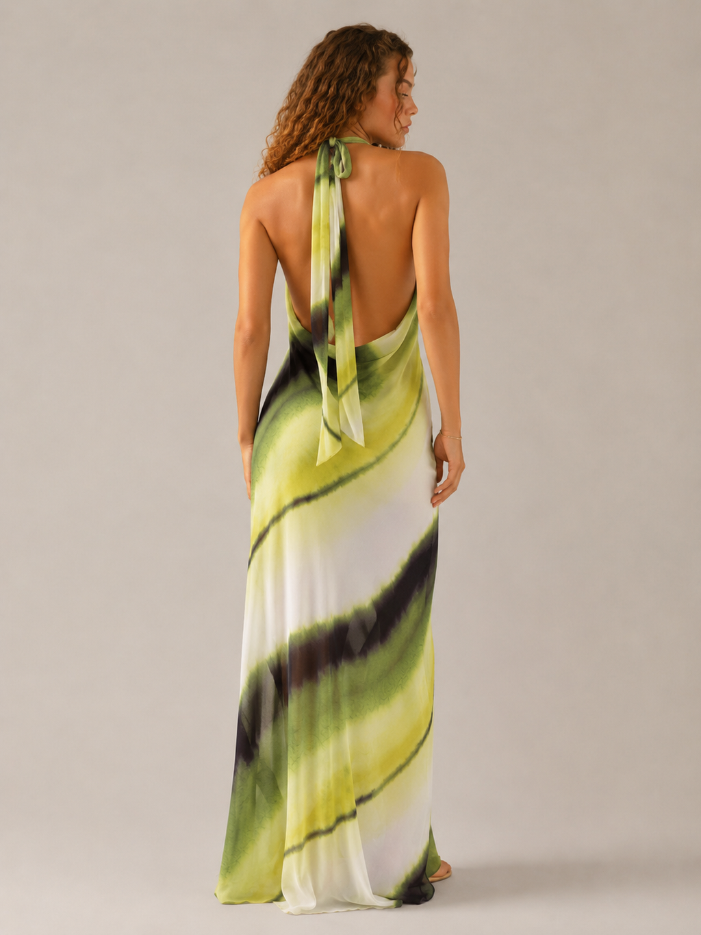 Marina - Halter Maxi-jurk Met Watervalhals En Verstelbare Band