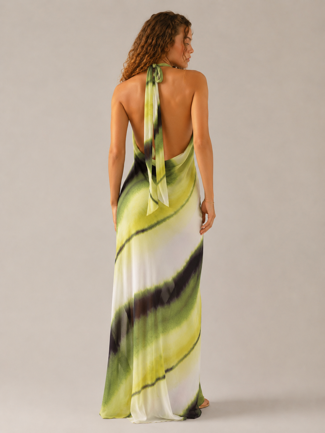 Marina - Halter Maxi-jurk Met Watervalhals En Verstelbare Band