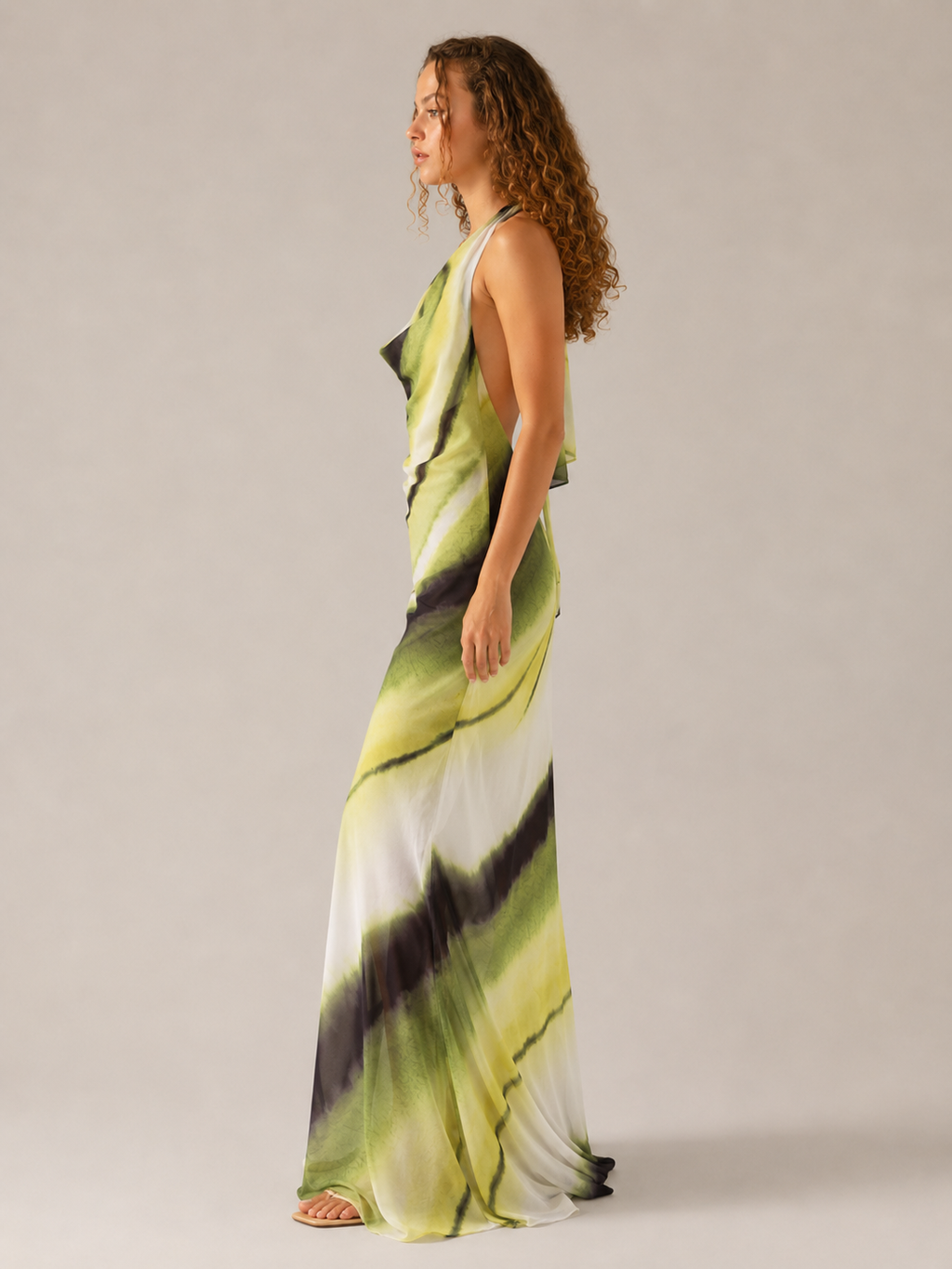 Marina - Halter Maxi-jurk Met Watervalhals En Verstelbare Band