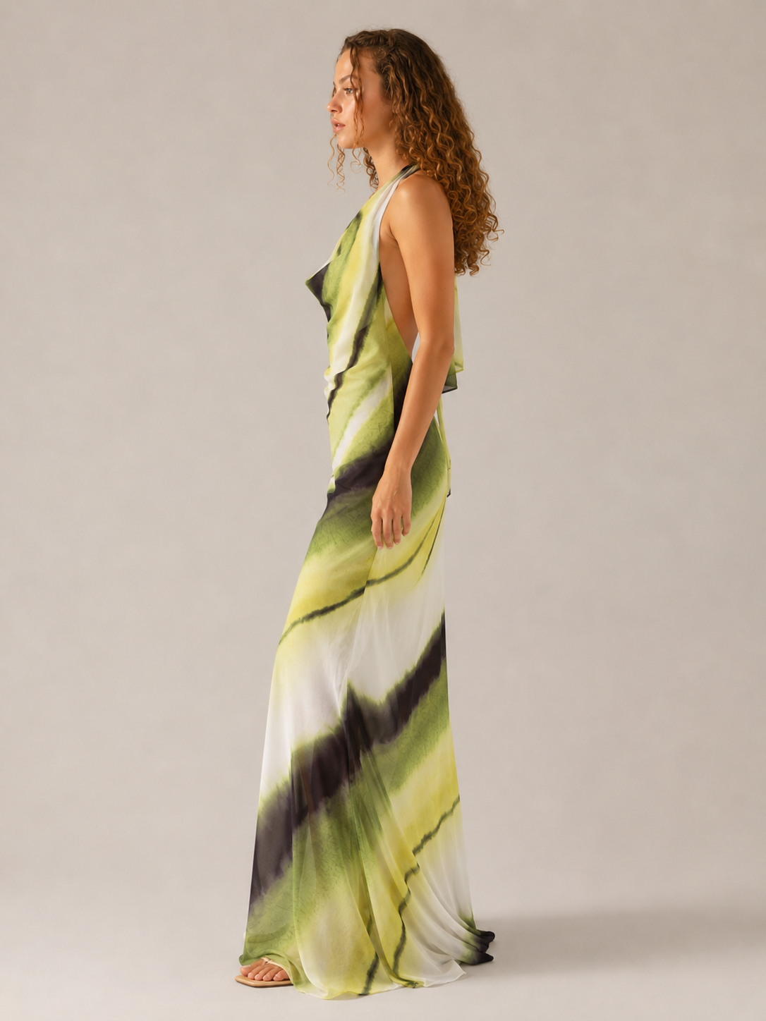 Marina - Halter Maxi-jurk Met Watervalhals En Verstelbare Band