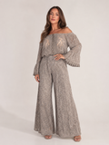 Malou - Off-shoulder Kanten Maxi-jurk Met Bloemenpatroon En Lange Mouwen