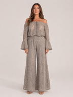Malou - Off-shoulder Kanten Maxi-jurk Met Bloemenpatroon En Lange Mouwen