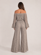 Malou - Off-shoulder Kanten Maxi-jurk Met Bloemenpatroon En Lange Mouwen