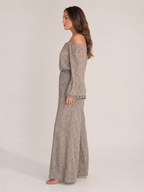 Malou - Off-shoulder Kanten Maxi-jurk Met Bloemenpatroon En Lange Mouwen