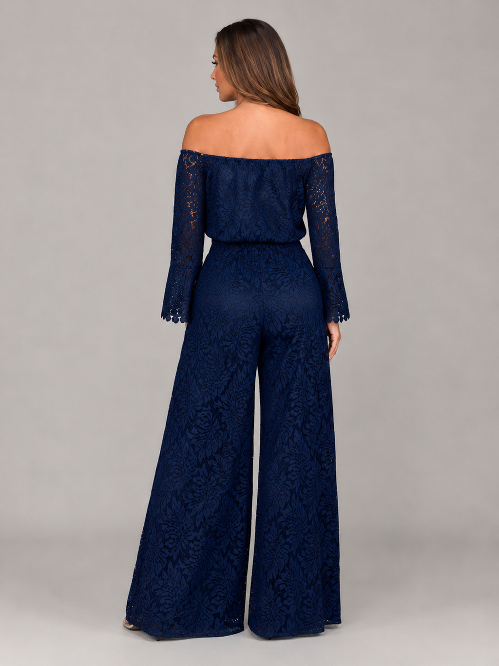 Malou - Off-shoulder Kanten Maxi-jurk Met Bloemenpatroon En Lange Mouwen