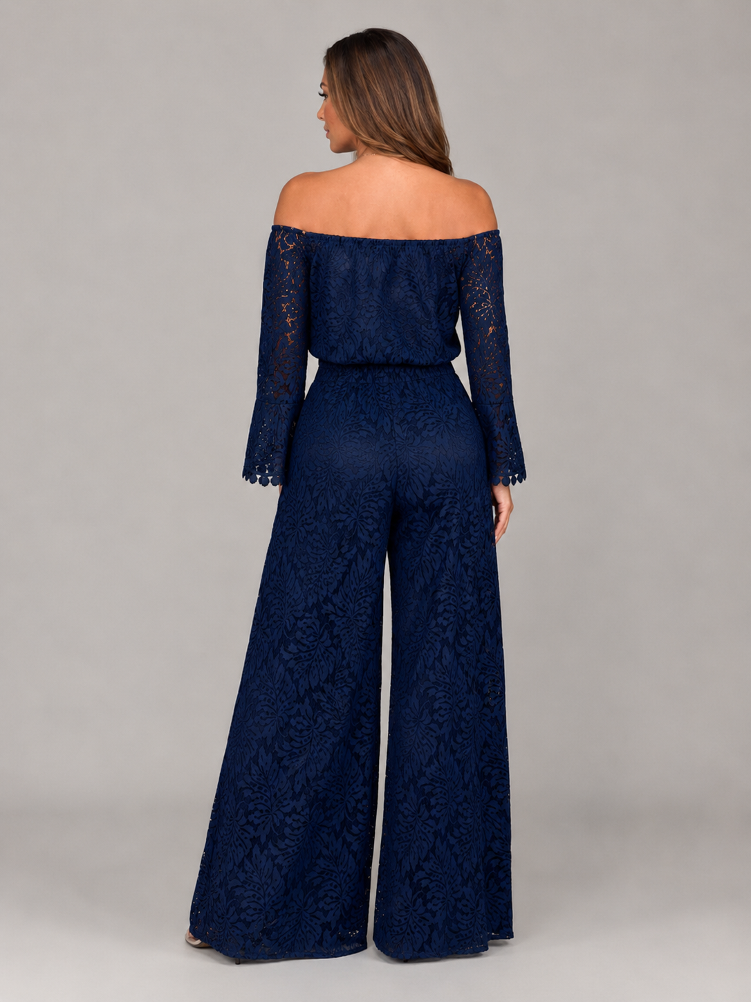 Malou - Off-shoulder Kanten Maxi-jurk Met Bloemenpatroon En Lange Mouwen