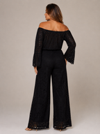 Malou - Off-shoulder Kanten Maxi-jurk Met Bloemenpatroon En Lange Mouwen