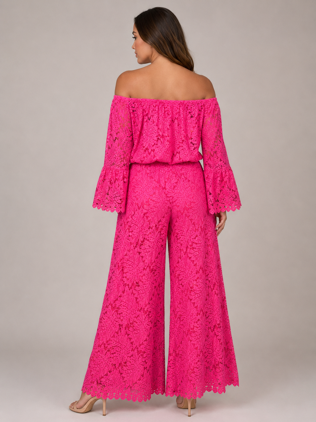 Malou - Off-shoulder Kanten Maxi-jurk Met Bloemenpatroon En Lange Mouwen
