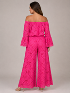 Malou - Off-shoulder Kanten Maxi-jurk Met Bloemenpatroon En Lange Mouwen