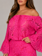 Malou - Off-shoulder Kanten Maxi-jurk Met Bloemenpatroon En Lange Mouwen