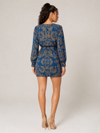 Milena - Donkerblauwe Midi-jurk Met Bloemenprint En Knoopdetail