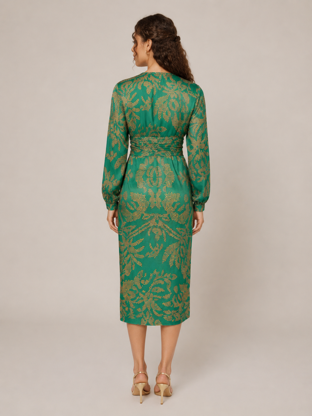 Milena - Donkerblauwe Midi-jurk Met Bloemenprint En Knoopdetail