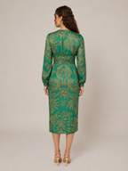 Milena - Donkerblauwe Midi-jurk Met Bloemenprint En Knoopdetail