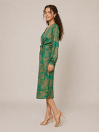 Milena - Donkerblauwe Midi-jurk Met Bloemenprint En Knoopdetail